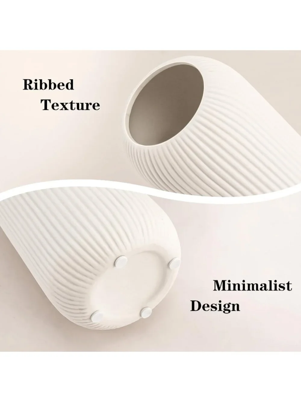 Modern Small White Ceramic Vase Flowers Ribbed Textured Farmhouse Home Livings